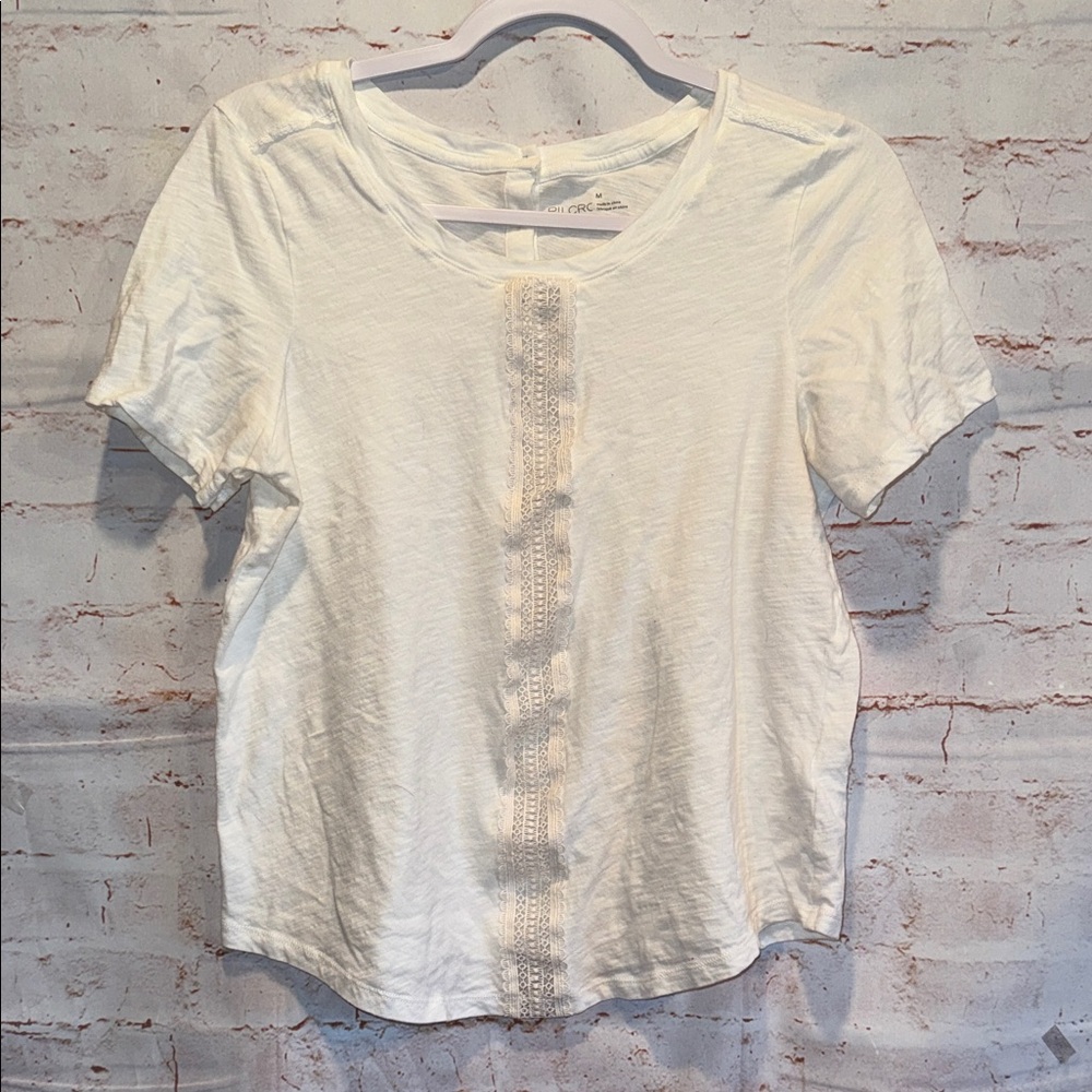 Pilcro Anthropologie Women's White Lace shirt casual button accents Medium